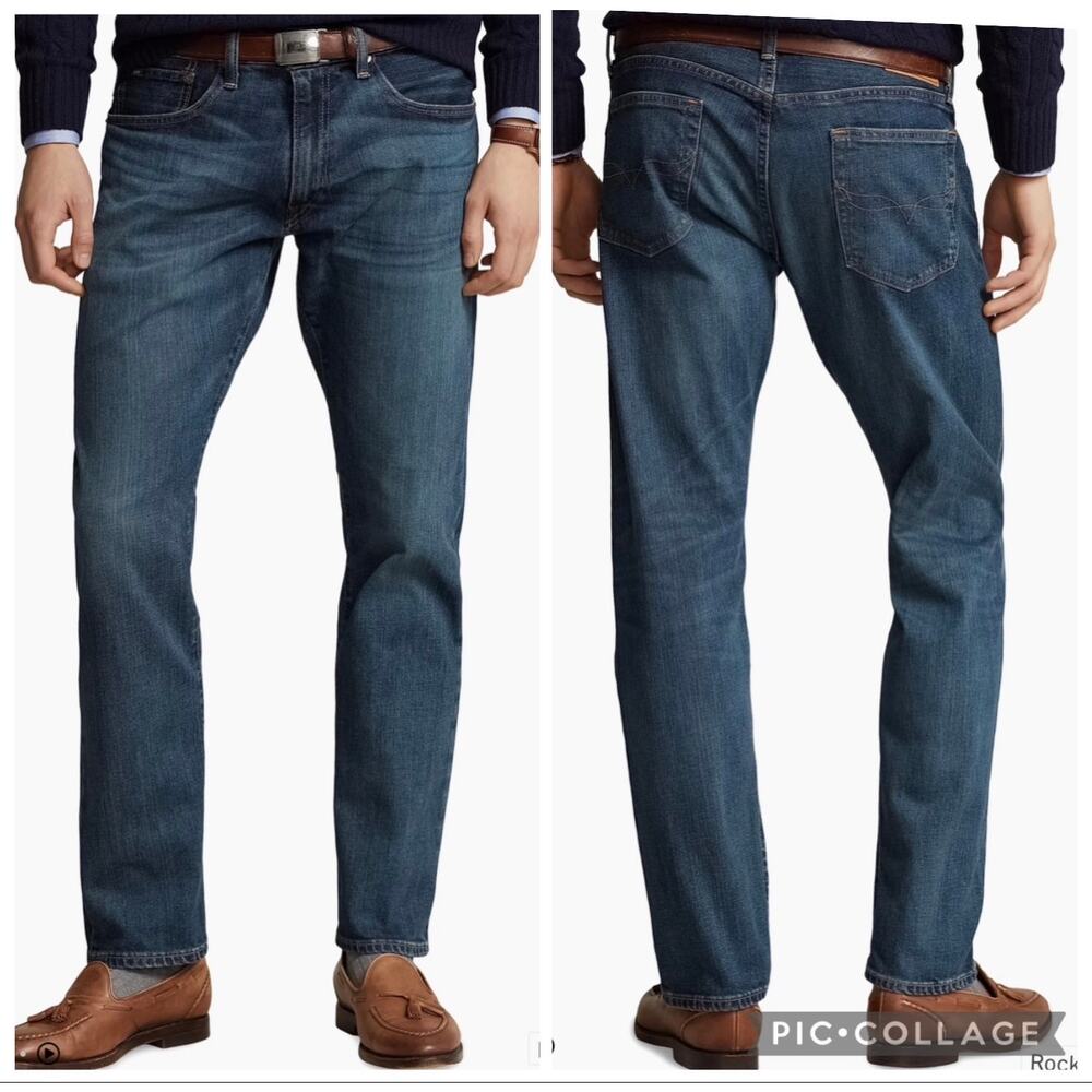 Polo Ralph Lauren Varick Slim Straight Jeans Men's 33x32 Dark Wash Blue Stretch